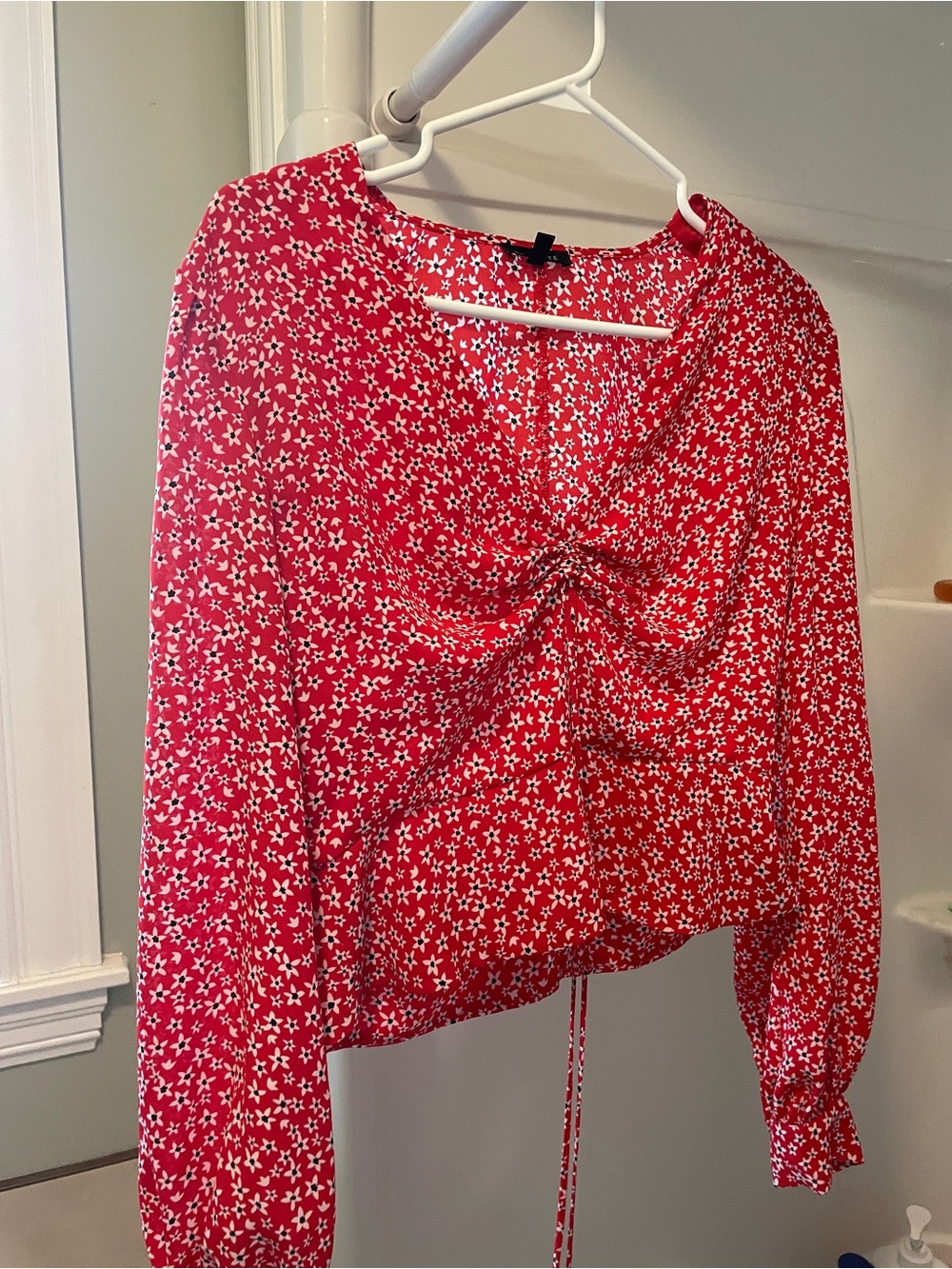 Dynamite Red Floral Long-Sleeve Tie-Front Top